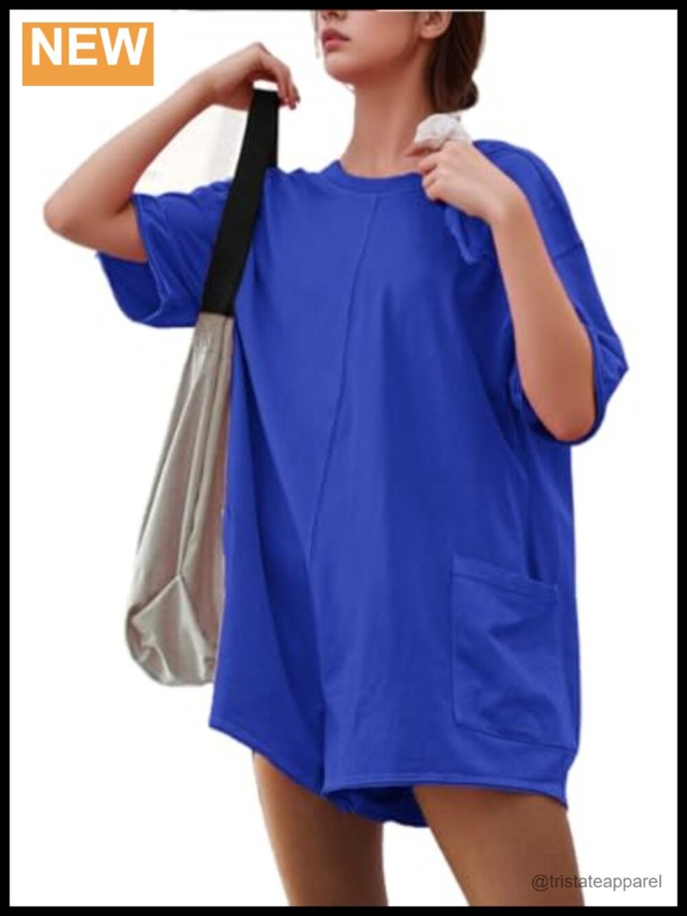 Women's Short Sleeve V-Back Oversized Romper with Pockets